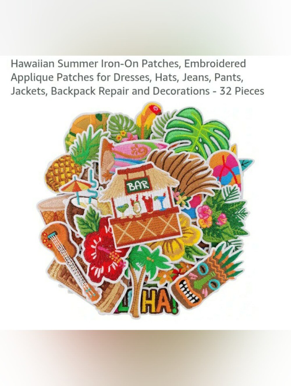 Tropical Summer Iron-On Embroidered Patches - Multicolor